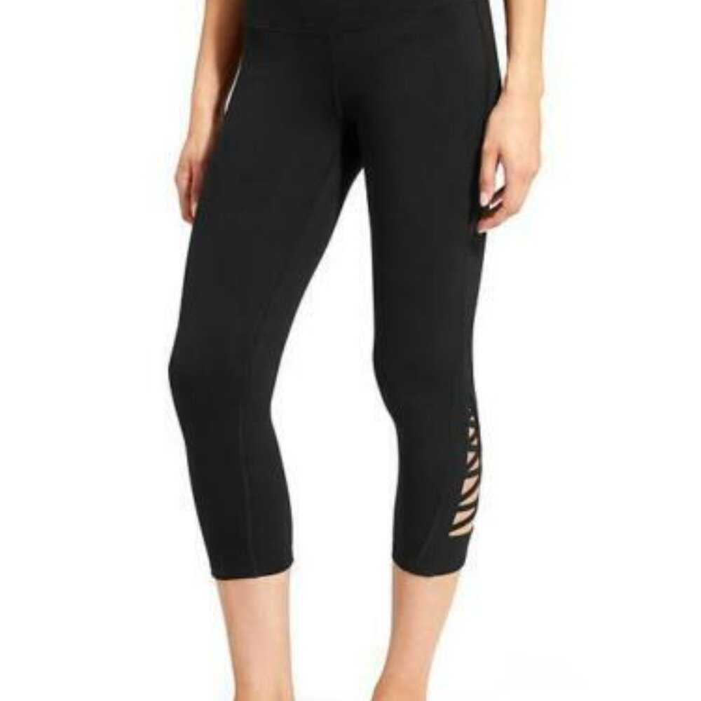 Athleta Black Chaturanga Criss Cross Capri Leggings